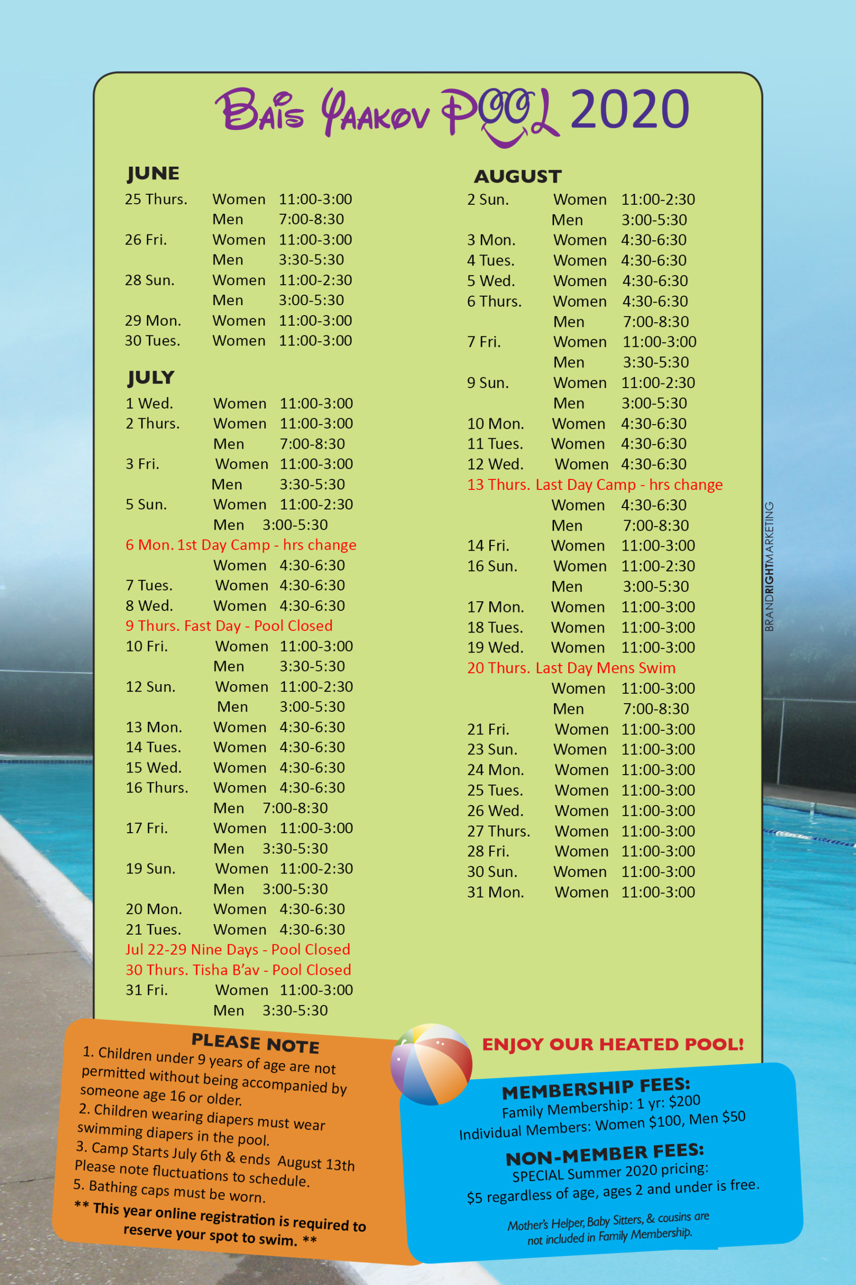 Pool Schedule Bais Yaakov of Baltimore