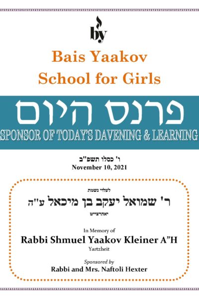 In Memory of R' Shmuel Yaakov Kleiner 11_10_2021